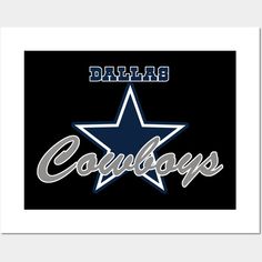 the dallas cowboys logo is shown on a black and blue background with white lettering that reads,