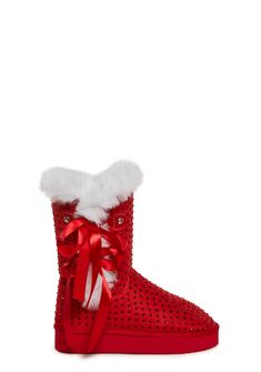 Santa Rhinestone Fur Trim Slipper Booties Sugar Thrillz - Red – Dolls Kill Uniqlo Women Outfit, Kiss Outfits, 2024 Wishlist, Red Dolls, Skechers Kids, Sugar Thrillz, Doll Home, Witch Outfit, Pink Doll