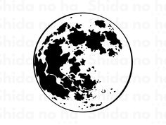 a black and white image of the moon with clouds on it's side, in front of a white background