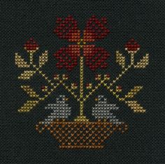 a cross stitch pattern with flowers in a basket