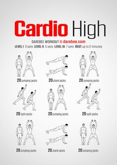 the cardio high workout poster shows how to do an exercise with one hand and two hands