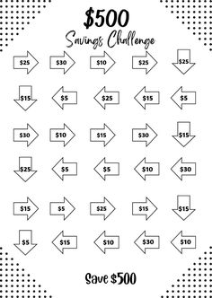 the $ 500 savings challenge is shown in black and white with arrows pointing to each other