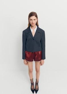 Satin shorts with elastic waist  - Woman | MANGO USA Contemporary Closet, Short Satin, Carolyn Murphy, Bianca Balti, Short Design, Contemporary Wardrobe, Satin Shorts, Satin Short, Mango Outlet