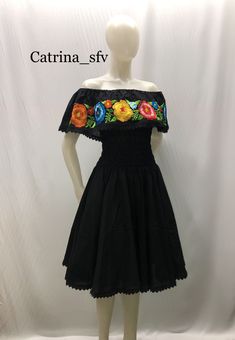 Beautiful 100% cotton machine embroidered blanket dress Mexican dress, black embroidered dress, off the shoulders dress, off-the-shoulder dress, the perfect dress for a Mexican party or any other event The dress is one size the elastic that comes with at the waist expands and adapts to people who are from size SM-M- L - XL Mexican Culture Dress, Mexican Flower Dress, Mexican Dresses For Women Traditional, Michoacan Dress, Mexican Inspired Clothing, Black Peasant Dress For Summer, Traditional Black Spring Dresses, Mexico Themed Party Outfits, Black Cotton Folk Dress