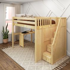 there is a loft bed with stairs to the top