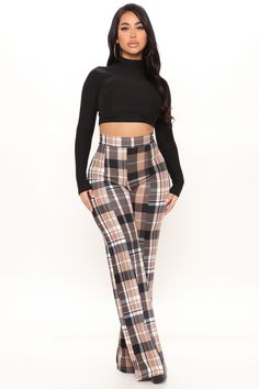 Available In Red/combo And Taupe/combo. High Waist Back Hidden Zipper Wide Leg Flare Pant Stretch Plaid Print Pleated Disclaimer: Plaid Placement Will Vary 95% Polyester 5% Spandex Imported | Victoria High Waisted Dress Pant Plaid in Taupe size 1X by Fashion Nova Black Pinstripe Pants Outfit, Purple Fashion Casual, Celana Fashion, Summer Casual Outfit, High Waisted Dress, High Waisted Dress Pants, Stephanie Rao, Waisted Dress, Flattering Outfits