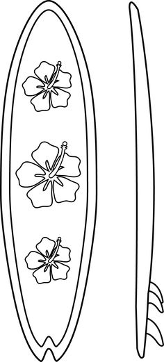 an image of a surfboard with flowers on the front and back side coloring page