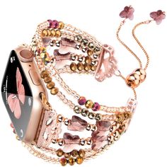 PRICES MAY VARY. ❤Fashionable butterfly crystal styling & slim beads link chain compatible for apple watch series 9 and all other models such as apple watch series 8, apple watch series 7, apple watch se, apple watch series 6/5/4, apple watch series 3/2/1. ❤Multilayer wrap iphone watch bands suitable for most female wrist from 5.4 to 8 inches. Simply sliding the hanging beads up and down on the tassel pendant to resize the band, the tassel style not only looks chic but also allows for easily adj Trendy Adjustable Beaded Apple Watch Band, Trendy Gold Beaded Watch Bands, Trendy Beaded Gold Apple Watch Band, Adjustable Gold Beaded Watch Bands, Trendy Gold Beaded Apple Watch Band, Adjustable Gold Apple Watch Band With Round Beads, Crystal Styling, Series 7 Apple Watch, Boho Jewelry Bracelet