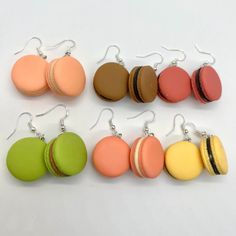 These Earrings Are Made Of Plastic With Metal Hooks. Clip-On Hooks Are Available Upon Request During Checkout. All Hooks Are Hypo-Allergenic Earring Hooks Made Of Copper Plated 925 Silver Metal. All Earrings Are Handmade And Ship Within 1-3 Days Of Purchase. Polymer Clay Food Earrings, Dessert Jewelry, Clay Trinkets, Cookie Earrings, Clay Inspo, Earring Inspo, Macaron Cookies, Food Earrings, Funky Earrings