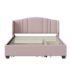 the bed frame is upholstered with pink fabric