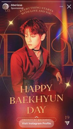 the poster for happy baekhunn day is shown in red and purple colors