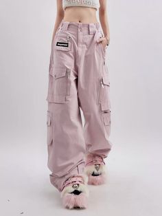 Zipper Two-Wear Wide Leg Casual Pants Cargo Pants Vintage, Pink Cargo Pants, 2000s Clothes, Cami Shirt, Mens Cardigan Sweater, Baggy Trousers, Pants Vintage, Loose Pants, Y2k Aesthetic