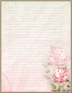 a pink flower lined paper with roses on the bottom and an old fashioned frame around it