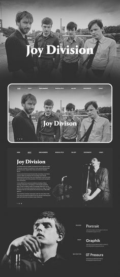 a black and white photo with the words joy division on it's front page