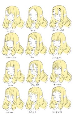 anime character's hair styles and their expressions