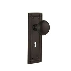 a door handle with a keyhole on the front and side of it, in dark bronze