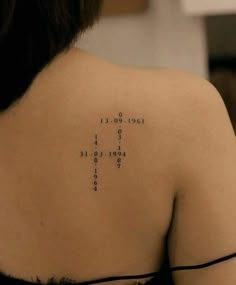 the back of a woman's shoulder with words written in cursive writing