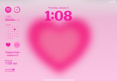 a pink heart with the date and time displayed on it's screen, for valentine's day