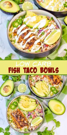 low carb fish taco bowls with avocado and sour cream