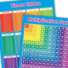 two times tables with numbers on them and one is multicolored in the same color