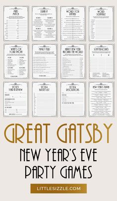 the great gatsby new year's eve party games with text overlay