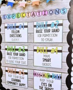 a bulletin board with instructions on how to use the rules for an expoivtion