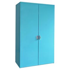 a blue cabinet with two doors on each side