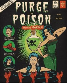 an advertisement for pure poison featuring two women and a vase with skulls on it