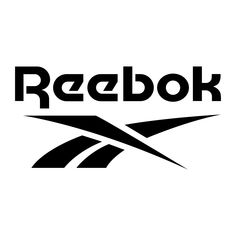 the reebok logo is shown in black and white, with an arrow on it