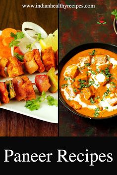 two pictures with different types of food on them and the words paneer recipes written below