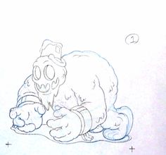 a drawing of a cat laying on the ground with its paw in it's mouth