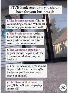 an advertisement with the words five bank accounts you should have for your business