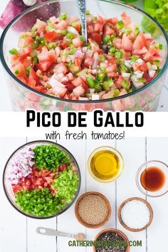 pico de gallo with fresh tomatoes, onions and seasonings in a glass bowl