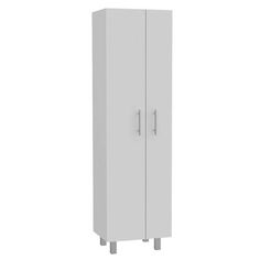 a tall white cabinet with two doors