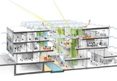 an architectural drawing shows the inside of a building with several floors and walls, including two levels