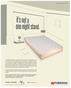 an ad for euroasia showing a mattress in a room with white walls and flooring