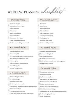 the wedding planning checklist is shown in black and white