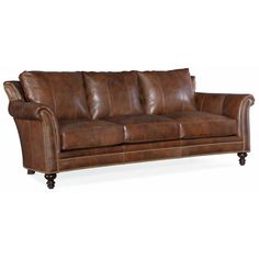 a brown leather couch on a white background