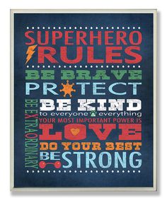 a blue poster with the words superhero rules