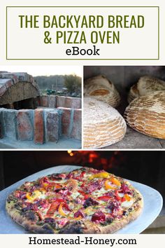 the backyard bread and pizza oven ebook is shown with images of different types of food