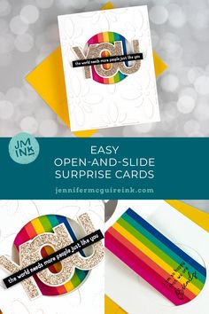 an open and slide surprise card with the text, i love you in rainbow colors