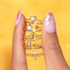 Disney Rings Princess, Carrie Core, Disney Princess Rings, Beauty And The Beast Nails, Disney Princess Jewelry, Disney Wedding Rings, Proper Tea, Disney Rings, Beauty And Beast Wedding