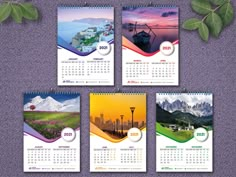 four calendars with different pictures on them