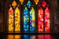 the stained glass windows in this church are brightly colored