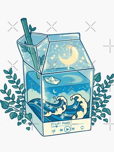 an illustration of a glass box filled with water and paper boat floating in the ocean