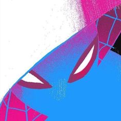 an abstract painting of a spider man's face in pink, blue and purple