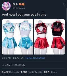 three different cheerleader outfits are shown on twitter