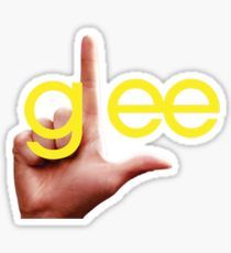 a hand that is touching the word glee with it's index and finger up