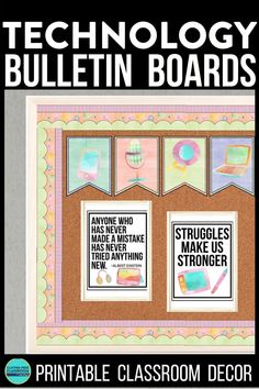 a bulletin board with pictures on it and the words, technology bulletin boards printable classroom decor