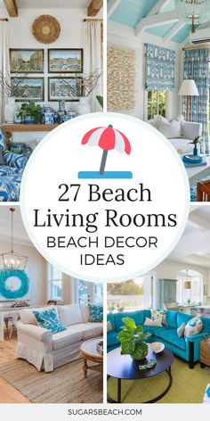 beach living rooms with blue and white decor